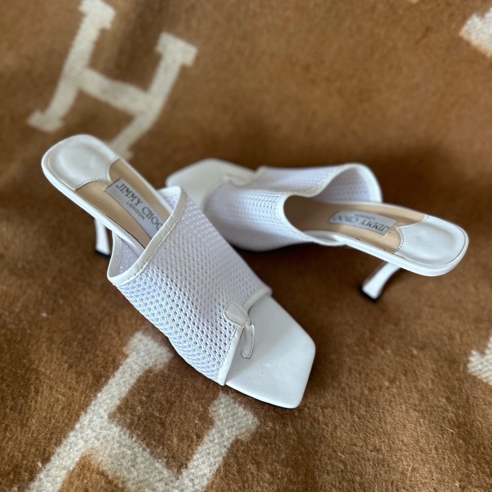 Jimmy Choo Honeycomb Thong White Heels